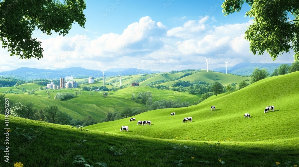 © Oksana - Sunny rural scene with cows and rolling farmlands