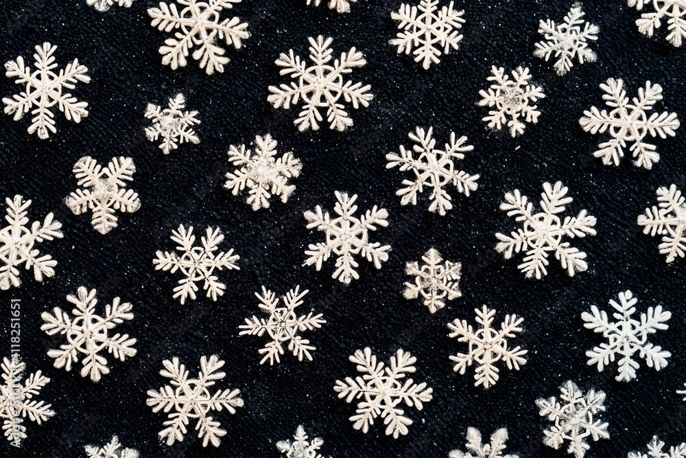 Snowflakes on black fabric create a winter wonderland effect Snowflakes on black fabric create a winter wonderland effect