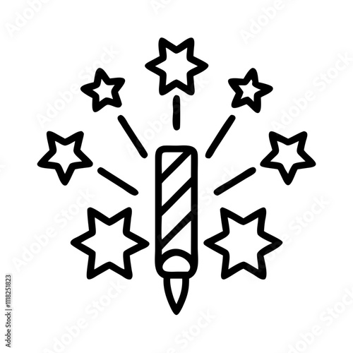 end of year fireworks icon, new year illustration, new year icon - simple black line art of end of year fireworks, symbolizing new year celebrations  new year vector 