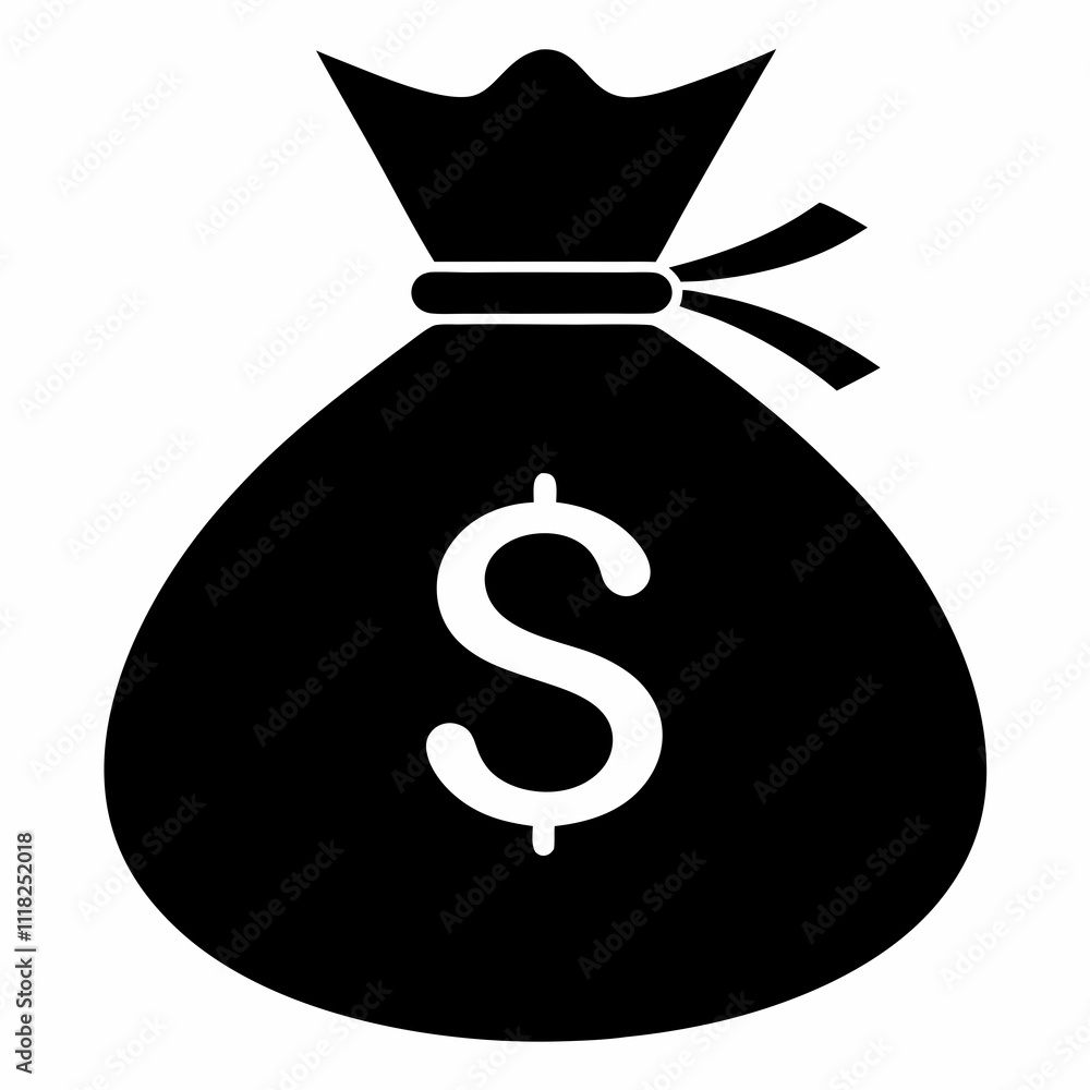 Black Money Bag Icon Silhouette Vector Design Black Money Bag Icon Silhouette Vector Design