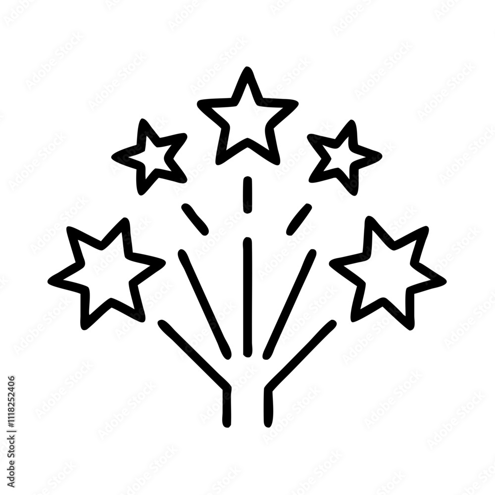 Fototapeta premium gold fireworks icon, new year illustration, new year icon - simple black line art of gold fireworks, symbolizing new year celebrations new year vector 