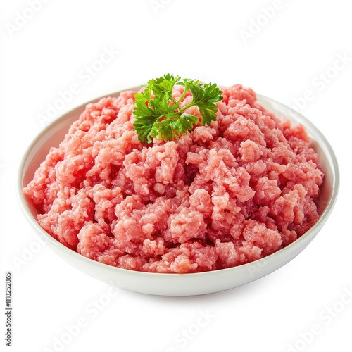 minced meat, pork, beef, forcemeat, isolated on white background, full depth of field