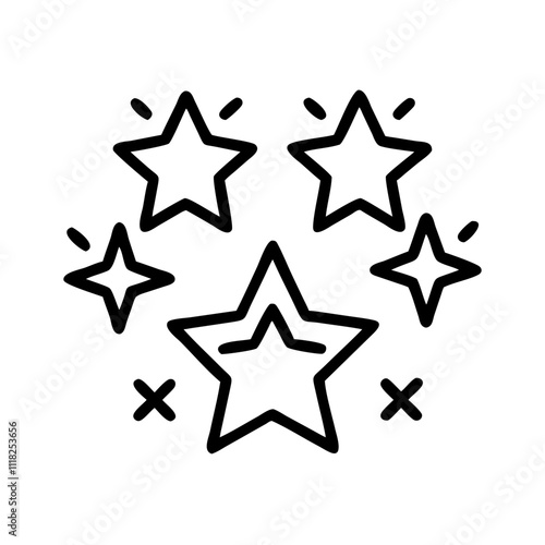 new year s stars icon, new year illustration, new year icon - simple black line art of new year s stars, symbolizing new year celebrations new year vector 