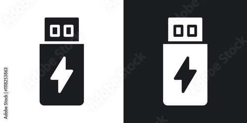 Usb icons in solid black and white colors