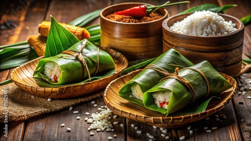 Javanese Lepet Ketan - Traditional Indonesian Sticky Rice Dessert photo