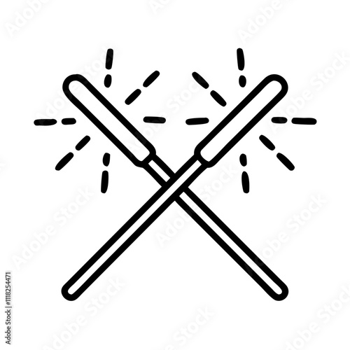 sparklers crossed icon, new year illustration, new year icon - simple black line art of sparklers crossed, symbolizing new year celebrations new year vector 