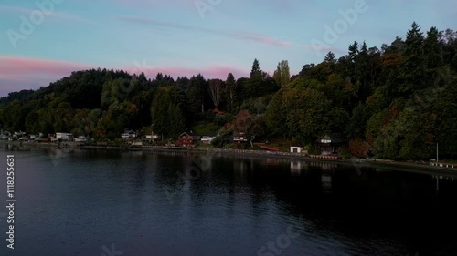 View of Vashon Island from over Puget Sound in Washington photo