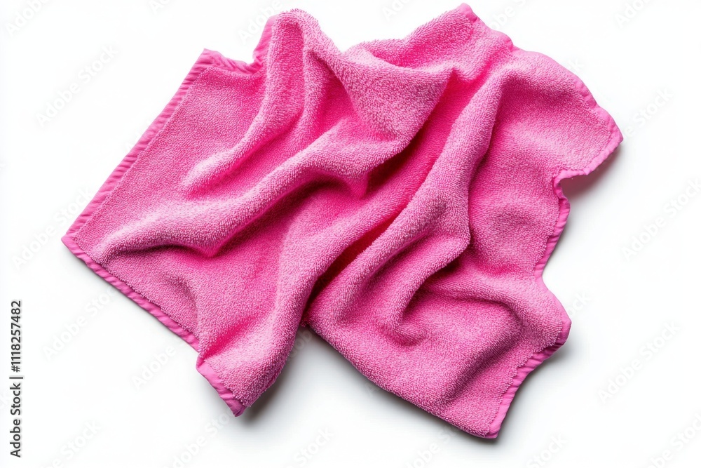 A soft and clean microfiber cloth in a bright pink color, captured against a white background, ideal for highlighting its efficiency and texture A soft and clean microfiber cloth in a bright pink color, captured against a white background, ideal for highlighting its efficiency and texture