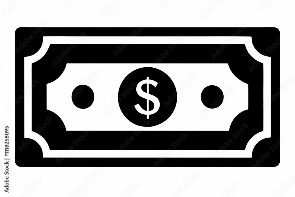 Black Silhouette Banknote Icon Vector Illustration Black Silhouette Banknote Icon Vector Illustration
