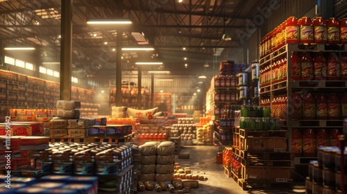 A large warehouse full of stacked pallets of various goods.