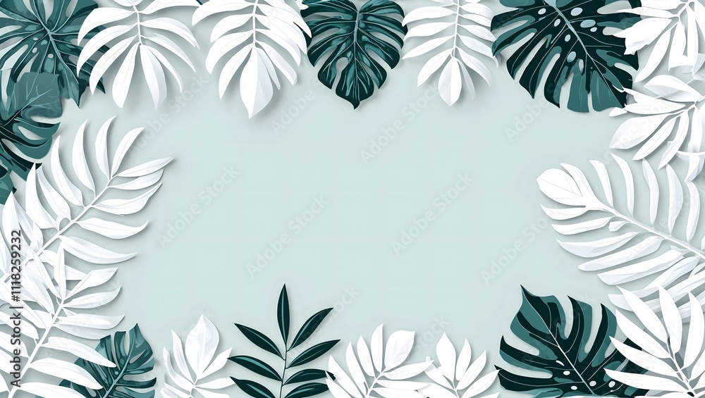 custom made wallpaper toronto digitalCollection of tropical leaves,foliage plant in white color with space background.Abstract leaf decoration design.Exotic nature art