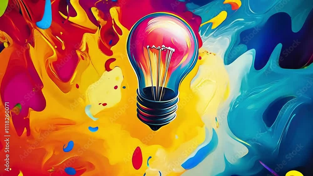 Lightbulb idea colorful animation. Inspiration animated icon. Innovation processing, gears rotating. Motion graphic. Colorful animation 4k video. Inspiration,creative ideas