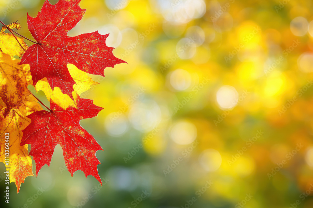Autumn template with red maple leaves and sunlight Autumn template with red maple leaves and sunlight