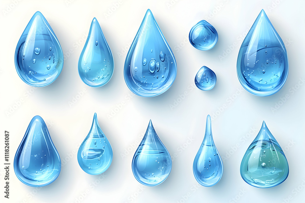 Collection of realistic blue water drops. Collection of realistic blue water drops.