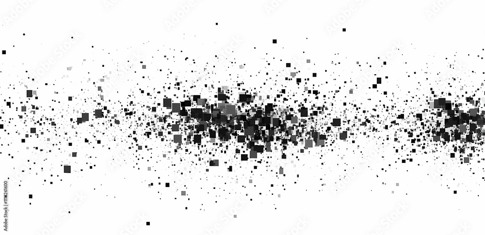A dynamic, abstract background features numerous small squares in various shades of gray and black, dispersed across a white backdrop. A dynamic, abstract background features numerous small squares in various shades of gray and black, dispersed across a white backdrop.
