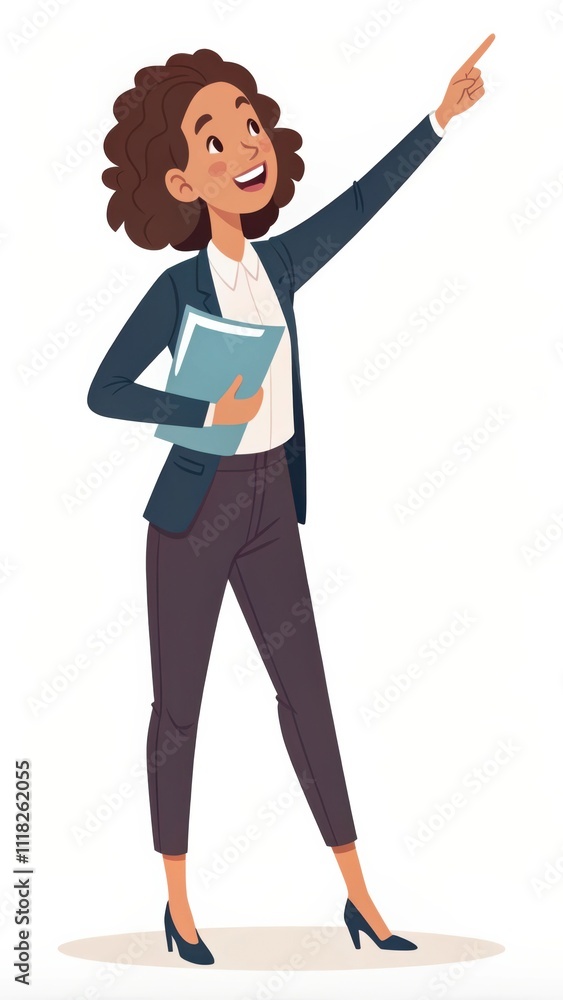 Happy Young Woman Presenting With Confidence and Enthusiasm in a Professional Setting. Generative AI Happy Young Woman Presenting With Confidence and Enthusiasm in a Professional Setting. Generative AI