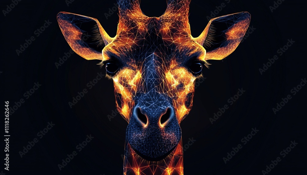 Close-up illustration of a giraffe's face showcasing vibrant colors and details, set against a backdrop representing the theme of Animal Digital Evolution. Close-up illustration of a giraffe's face showcasing vibrant colors and details, set against a backdrop representing the theme of Animal Digital Evolution.