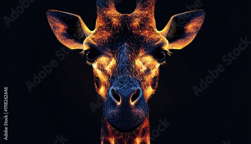 Close-up illustration of a giraffe's face showcasing vibrant colors and details, set against a backdrop representing the theme of Animal Digital Evolution.