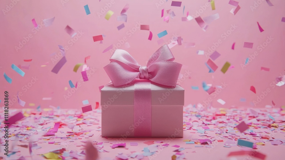 Gift Box with Pink Bow and Confetti Gift Box with Pink Bow and Confetti