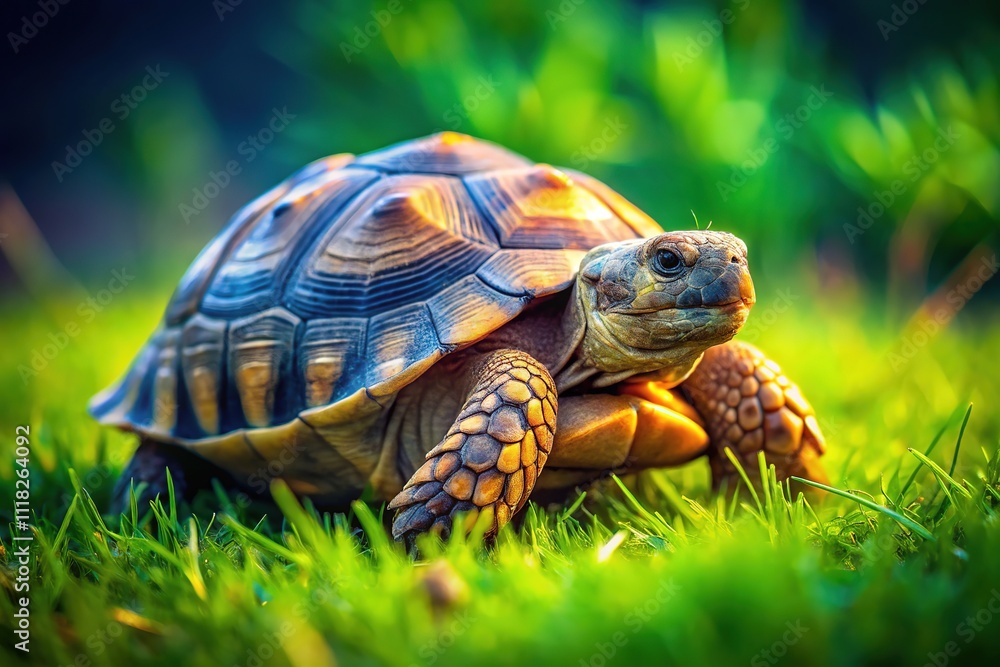 Tilt-Shift Tortoise in Lush Meadow - Natural Habitat Tilt-Shift Tortoise in Lush Meadow - Natural Habitat
