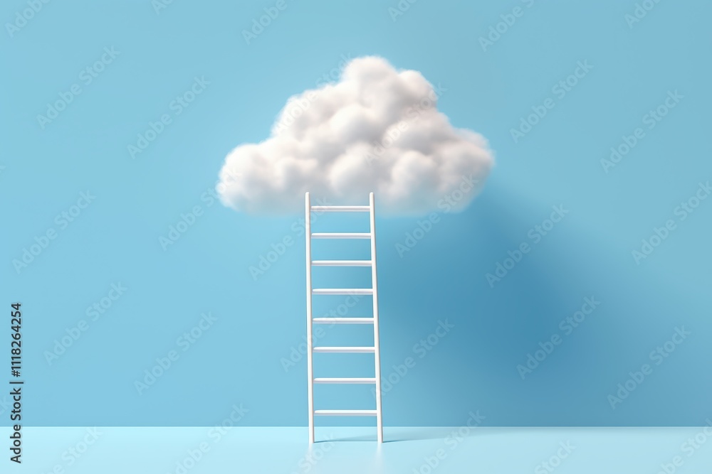 Ladder leading to a fluffy cloud in blue sky Ladder leading to a fluffy cloud in blue sky