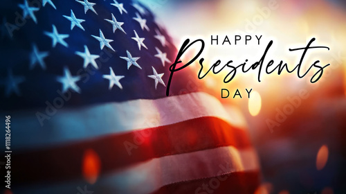 Happy Presidents Day Celebration with American Flag and Soft Lighting Background photo