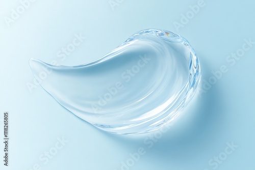 Large, single stroke of transparent gel, glossy texture, isolated blue fresh background. Skincare product, moisturizer, serum, hydration, hyaluronic acid, beauty, ads, facial care, skincare treatment.