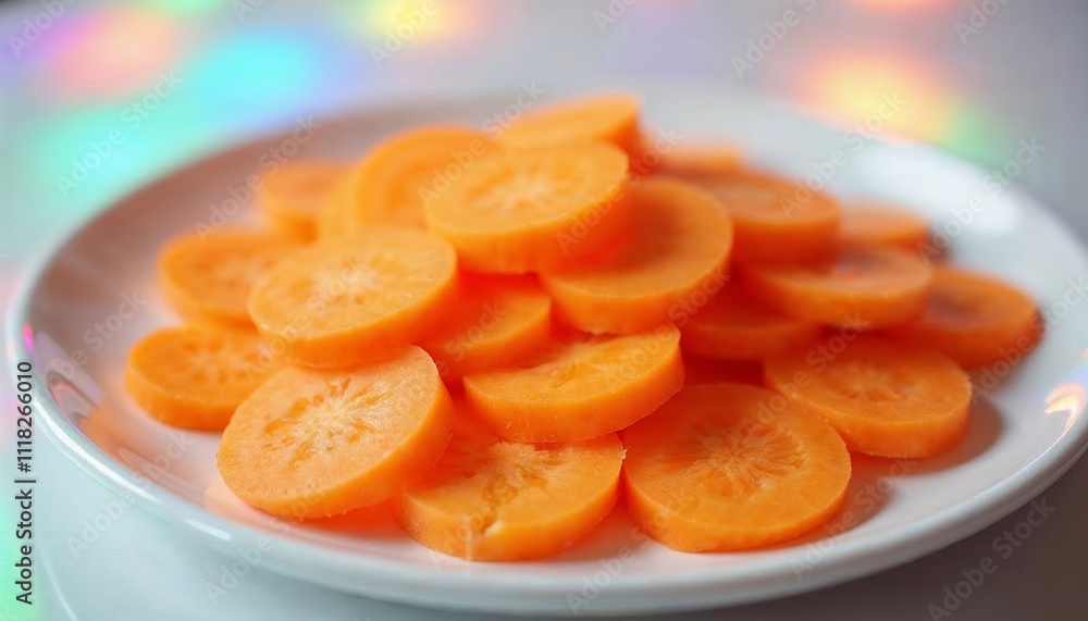 Fresh Sliced Carrots on White Plate Healthy Snack Food Fresh Sliced Carrots on White Plate Healthy Snack Food