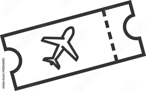 Outlined Airplane Ticket Icon in Black