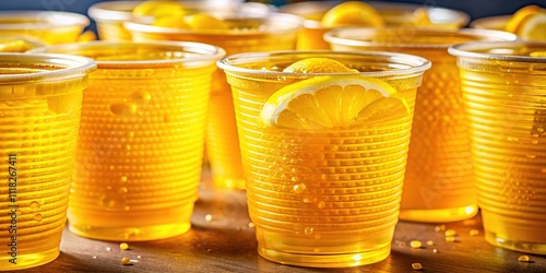 Yellow Lemonade Plastic Cups Macro Photography, Close Up, Food Photography, Drinkware, Summer, Refreshing,  Drinks