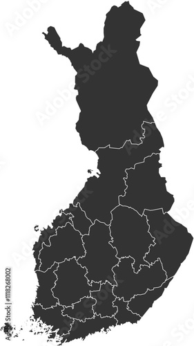 Outlined Map of Finland with Regions