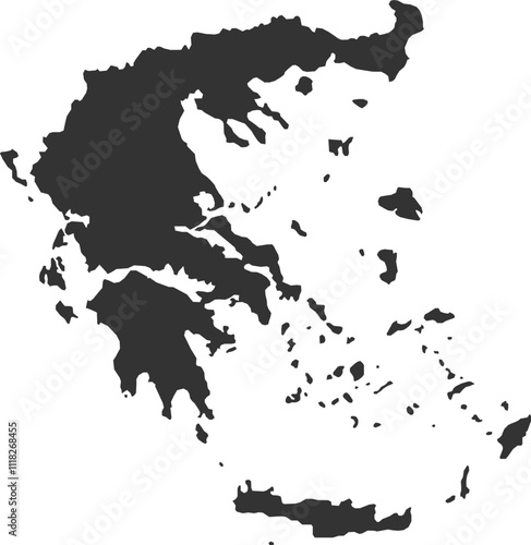 Solid Black Map of Greece with Islands