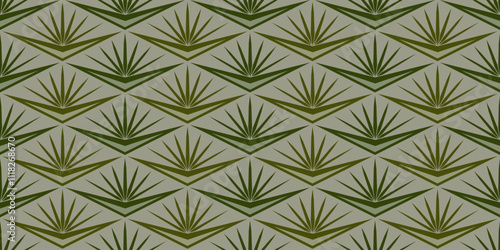 Seamless green monochrome geometric pattern. Vector decorative ornament of stylized plant. Daring creative monochrome design. Mosaic tile background for wallpaper, textile, etc.