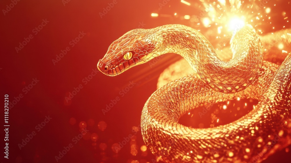 Golden snake in festive background Golden snake in festive background
