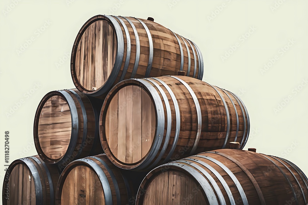 Multiple Wine Barrels in a cellar .A stack of wooden barrels in a winery, Multiple Wine Barrels in a cellar .A stack of wooden barrels in a winery,