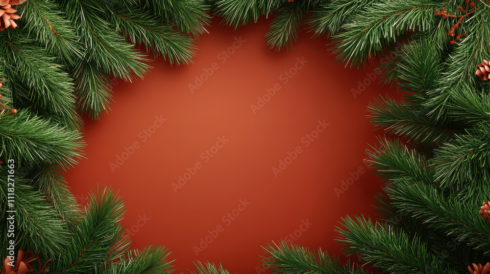 Minimalist rustic christmas frame with wreaths and pine branches Minimalist rustic christmas frame with wreaths and pine branches