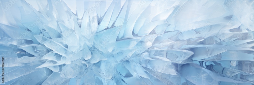 Obraz premium Intricate and Abstract Close-Up of Overlapping Translucent Ice Crystals Forming a Hypnotic Pattern in Cool Blue and White Hues