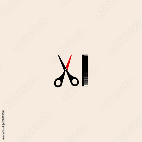 Scissor and comb icon. Barber symbol. Haircut pictogram flat vector design.