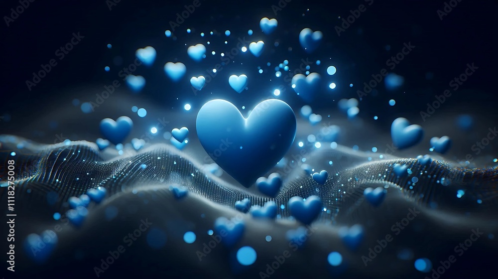 3d render of blue hearts on a dark background with small blue hearts floating in the air, heart shape, love emotion,velentine’s day, horizontal, romance, valentine's day holiday, backgrounds 3d render of blue hearts on a dark background with small blue hearts floating in the air, heart shape, love emotion,velentine’s day, horizontal, romance, valentine's day holiday, backgrounds