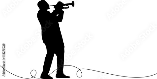 professional trumpet player silhouette vector on transparent background