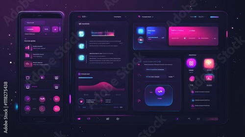 Futuristic digital interface with vibrant colors and sleek design elements.