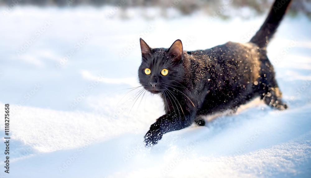 Fototapeta premium Katze stapft durch den Schnee 