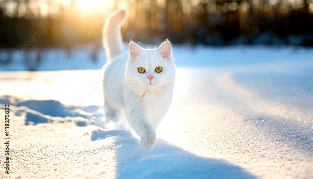 Fototapeta premium Katze stapft durch den Schnee 