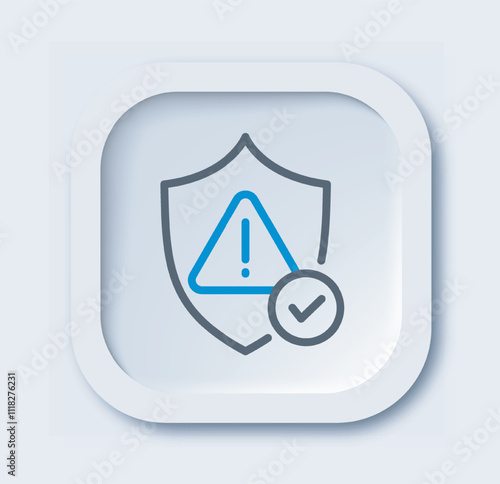 Repair linear icon. Shield with blue tick. Protection and safety, security. Minimalistic ui and ux design for website. Outline vector illustration