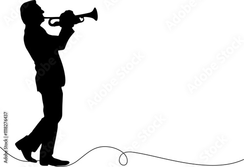 trumpet player silhouette vector on transparent background