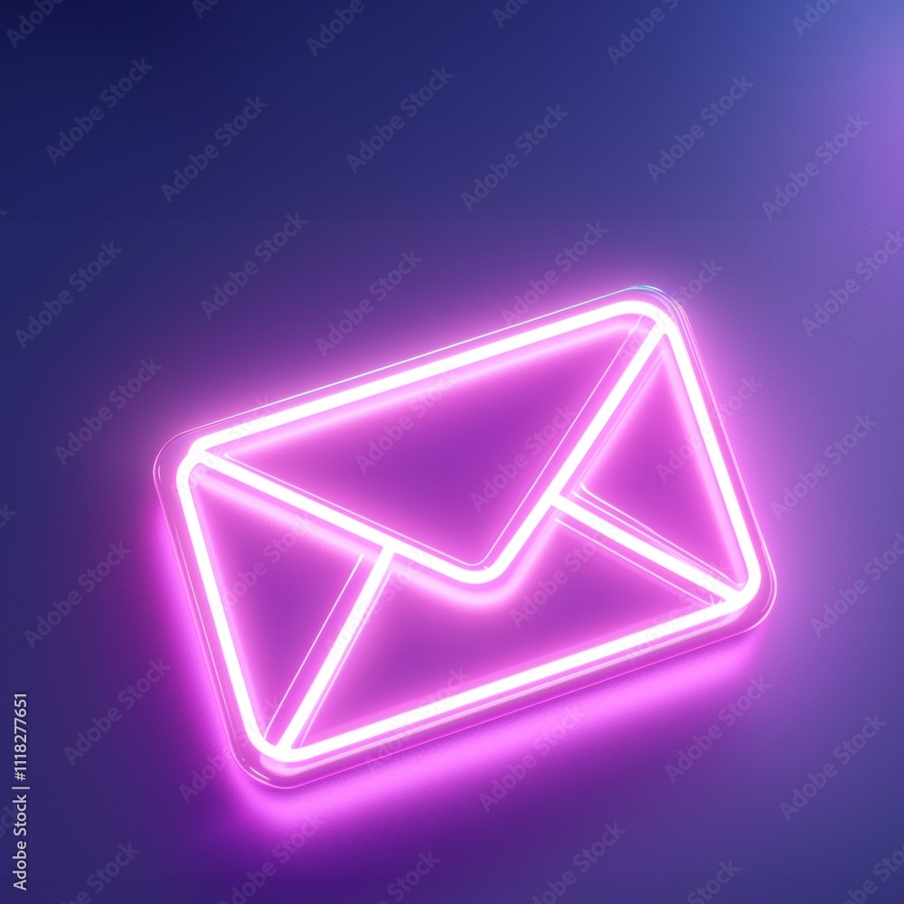 Neon pink envelope icon glowing against a dark background. Neon pink envelope icon glowing against a dark background.