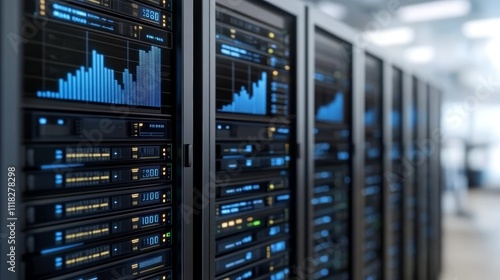 Powerful servers in a data center, network, cloud, and technology infrastructure for the digital world