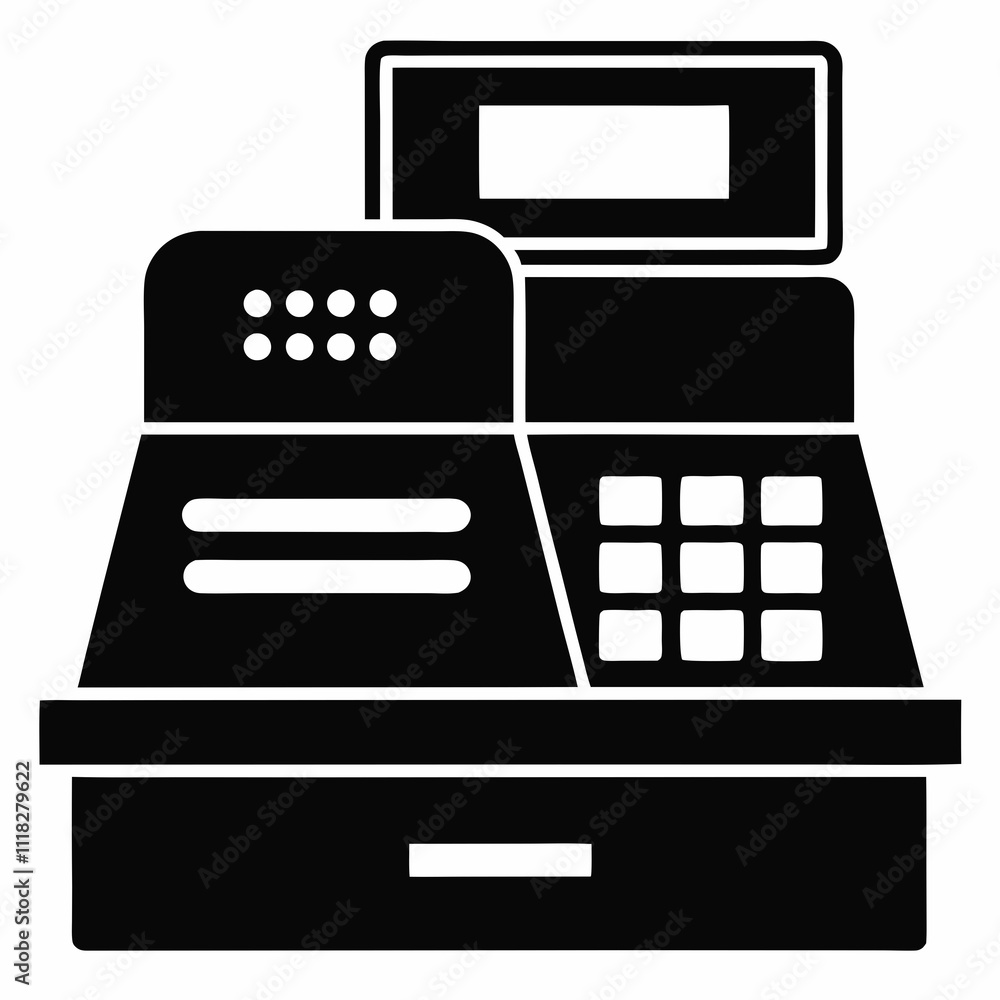 Black Silhouette Cash Register Icon Vector Design