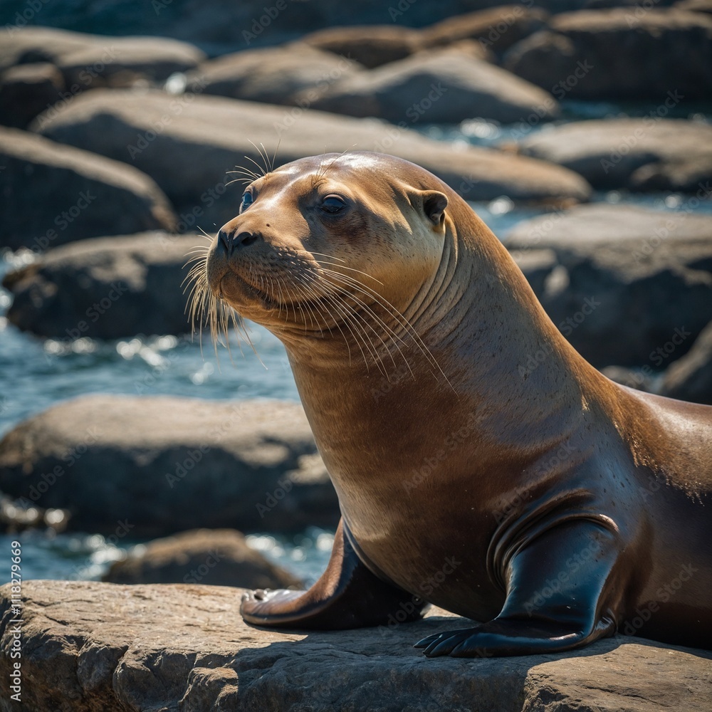 Obraz premium A sea lion basking in the sun on a rock