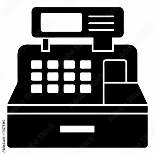 Black Silhouette Cash Register Icon Vector Design